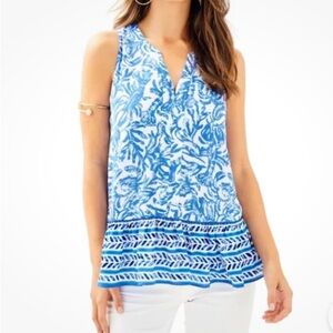 Lilly Pulitzer Gramercy Blue Lobster Sleeveless Blouse - Size XXS